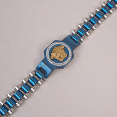 Two Tone Mens Blue Chain Bracelet V