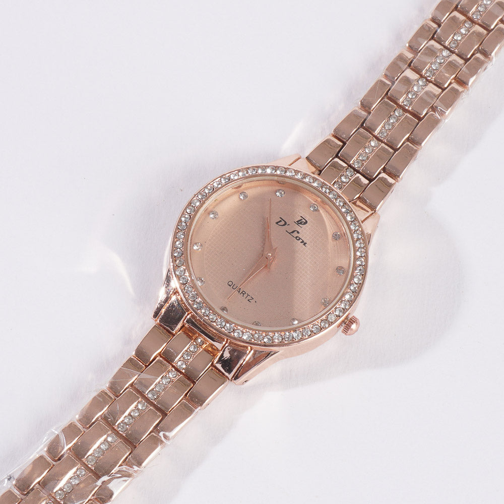 Womens Chain Wrist Watch Stone Rosegold