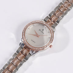 Two Tone Womens Chain Wrist Watch Stone Rosegold