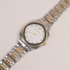 Two Tone Woman Chain Wrist Watch Silver with White Dial