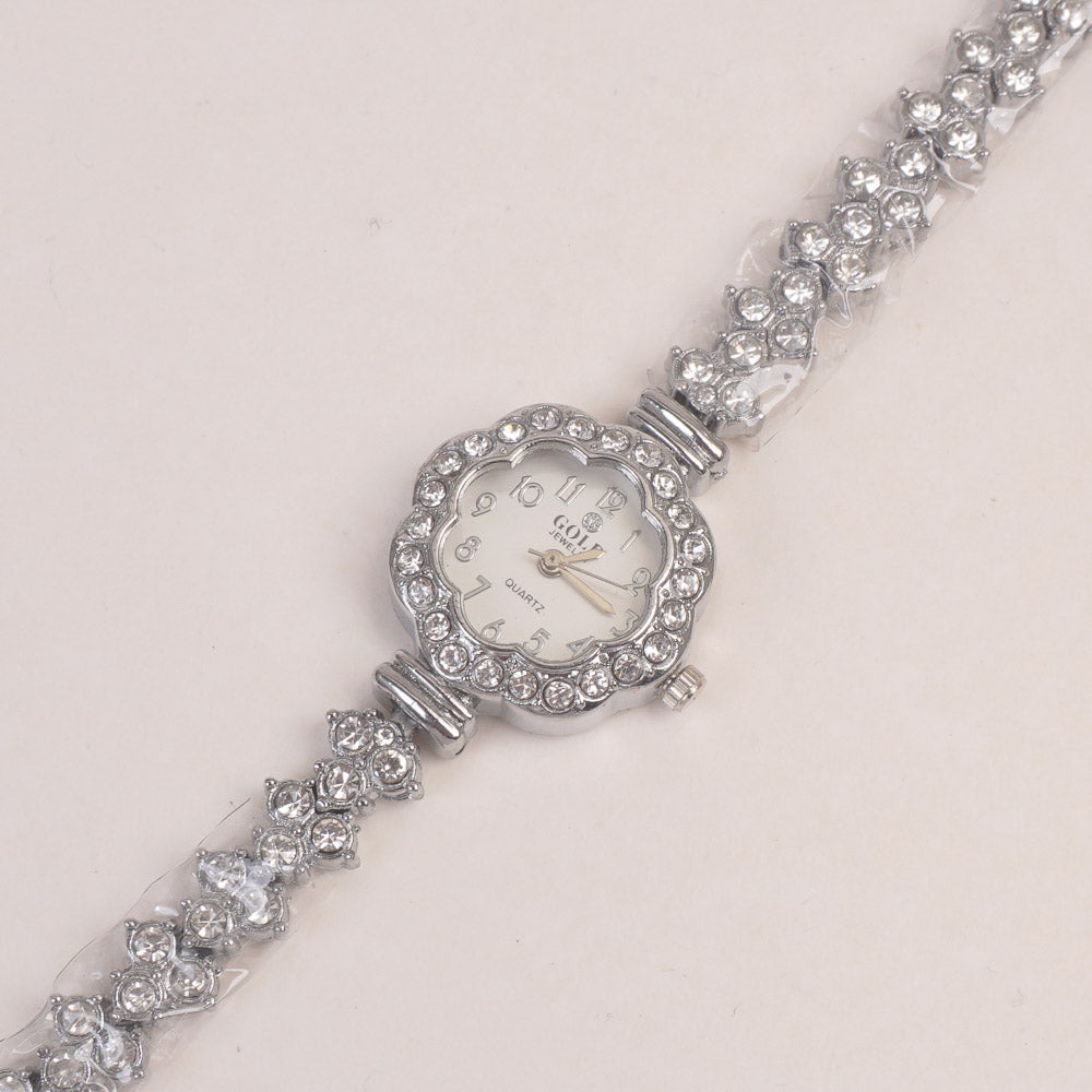 Woman Chain Wrist Watch Silver with White Dial