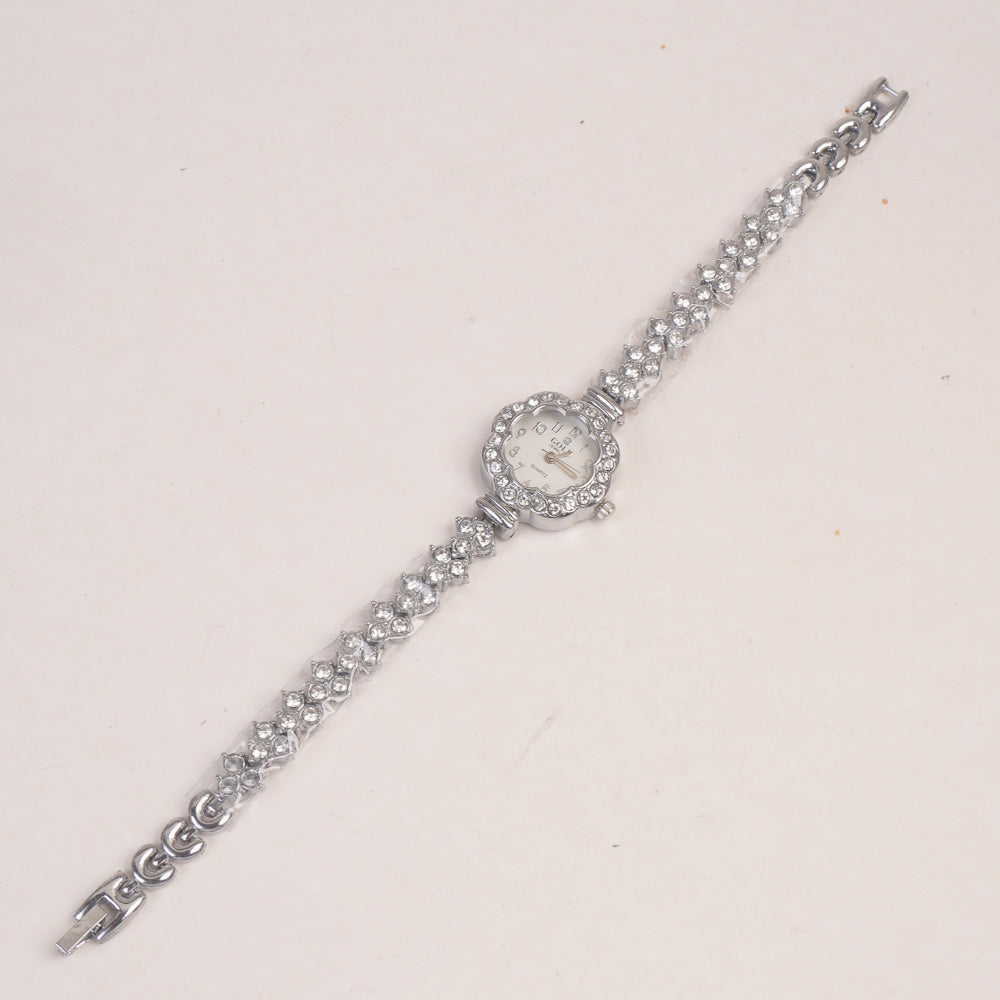 Woman Chain Wrist Watch Silver with White Dial