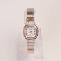 Two Tone Woman Chain Wrist Watch Rosegold with White Dial