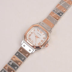 Two Tone Woman Chain Wrist Watch Rosegold with White Dial