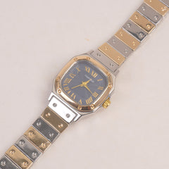 Two Tone Woman Chain Wrist Watch Golden with Blue Dial