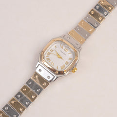 Two Tone Woman Chain Wrist Watch Golden with White Dial