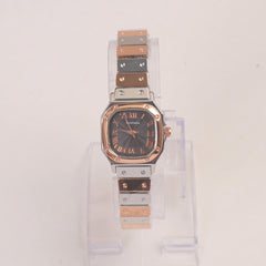 Two Tone Woman Chain Wrist Watch Rosegold with Black Dial