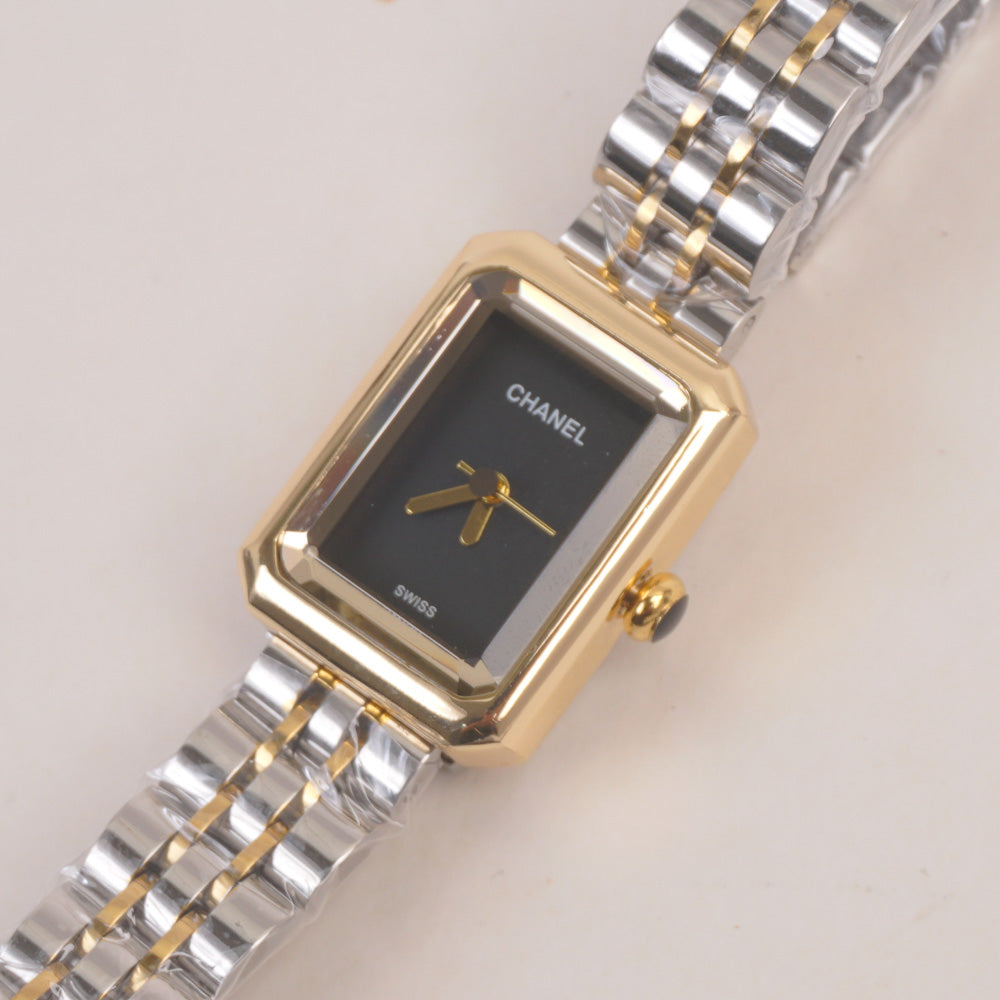 Two Tone Woman Chain Silver_Golden Wrist Watch Black Dial