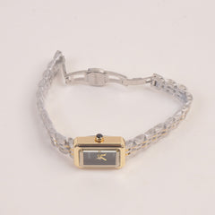 Two Tone Woman Chain Silver_Golden Wrist Watch Black Dial