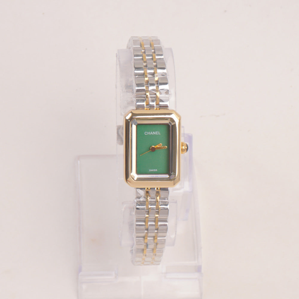 Two Tone Woman Chain Silver_Golden Wrist Watch Green Dial