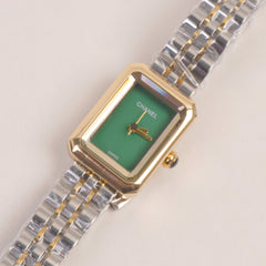 Two Tone Woman Chain Silver_Golden Wrist Watch Green Dial