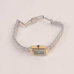 Two Tone Woman Chain Silver_Golden Wrist Watch Green Dial