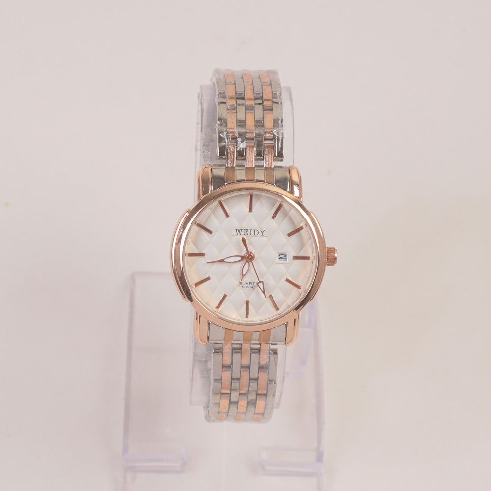 Two Tone Rosegold Womans Watch White Dial 6008-6