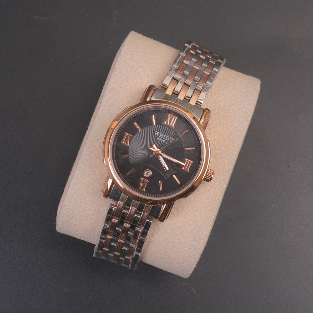 Two Tone Rosegold Womans Watch Black Dial 8009-1