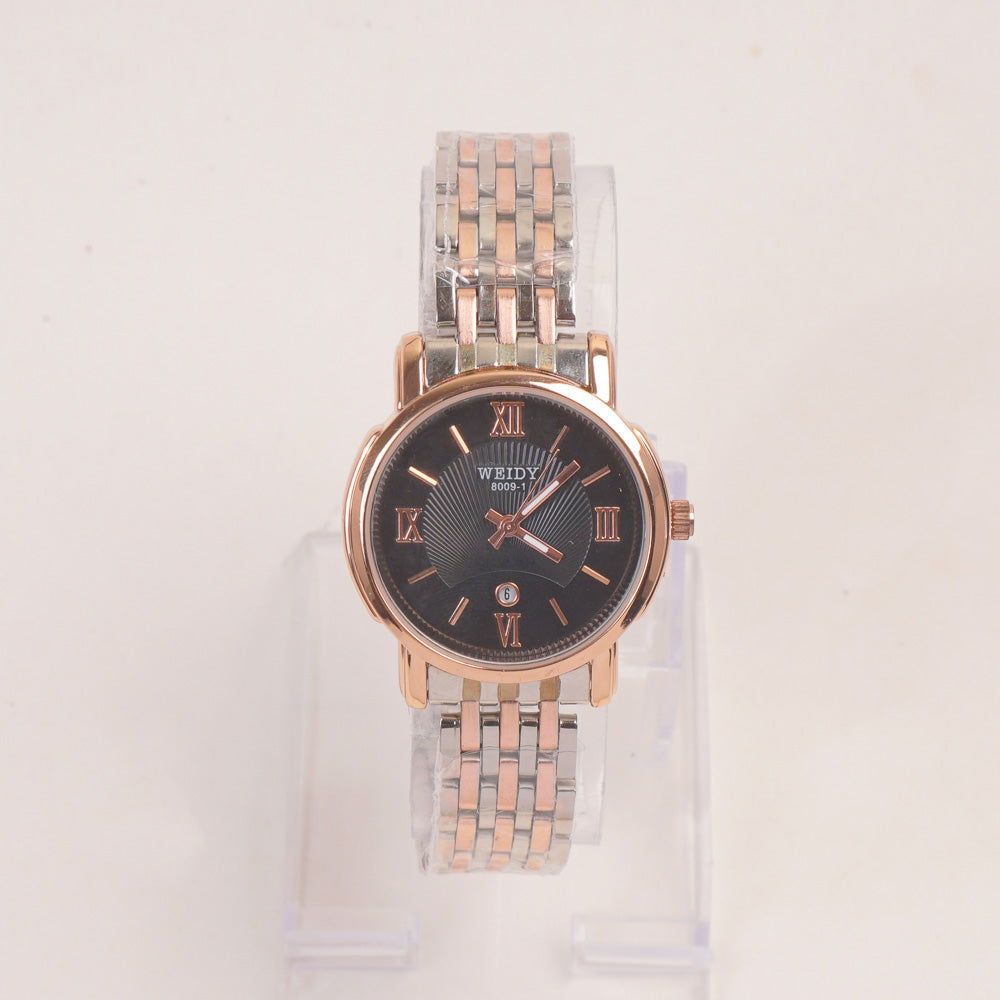 Two Tone Rosegold Womans Watch Black Dial 8009-1