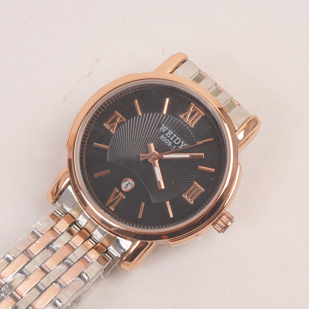 Two Tone Rosegold Womans Watch Black Dial 8009-1