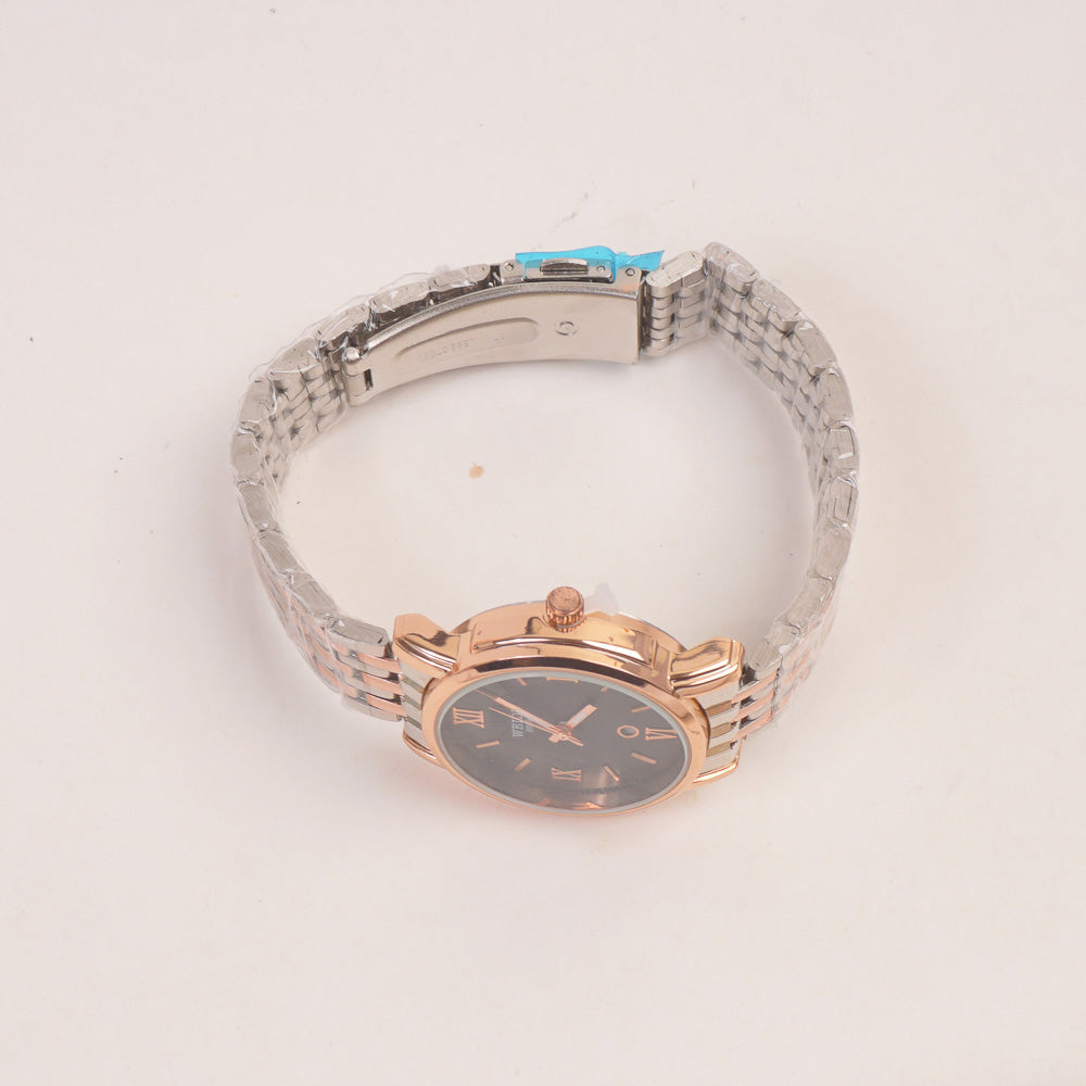 Two Tone Rosegold Womans Watch Black Dial 8009-1