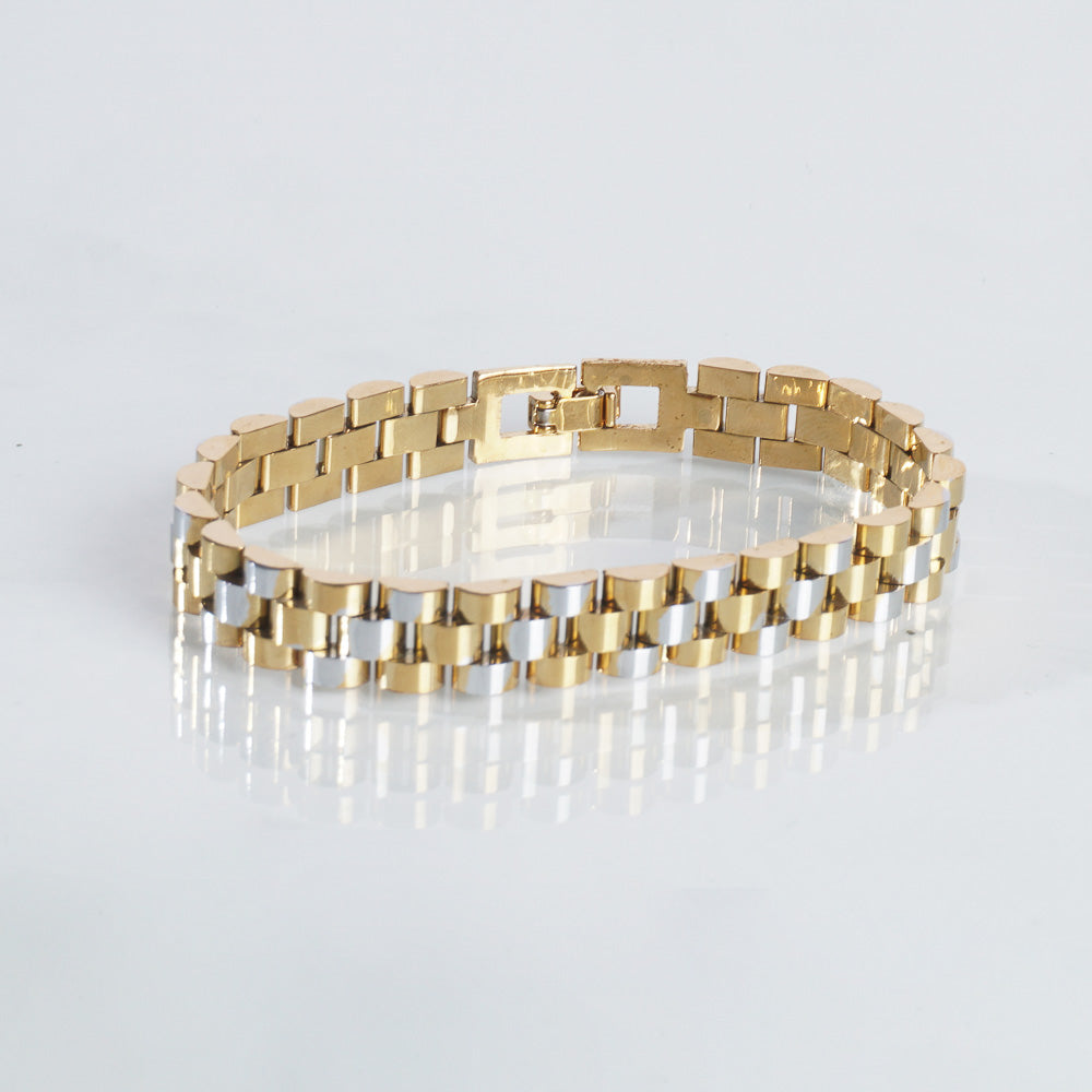 Two Tone Golden Chain Bracelet For Men 10mm