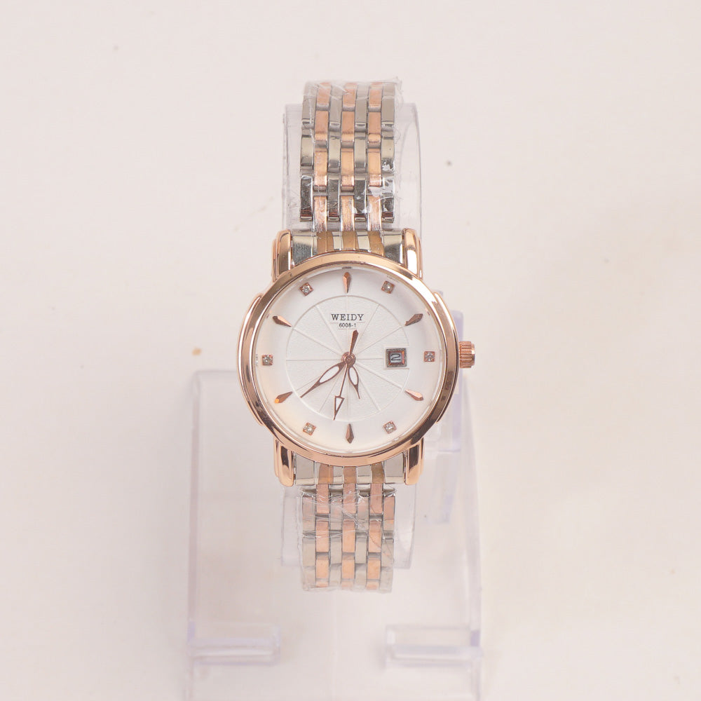 Two Tone Rosegold Womans Watch White Dial 6008-1