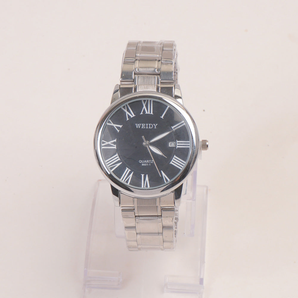 Mans Silver Chain Wrist Watch with Black Dial 8601-1