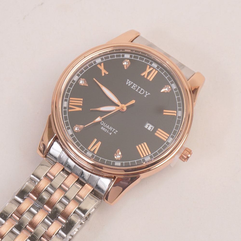 Two Tone Mans Rosegold Chain Wrist Watch with Black Dial 8601-4