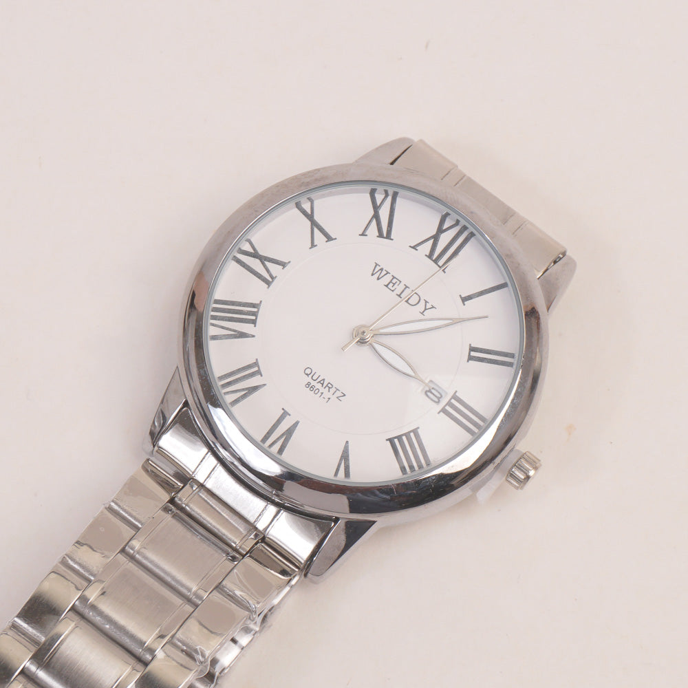 Mans Silver Chain Wrist Watch with White Dial 8601-1