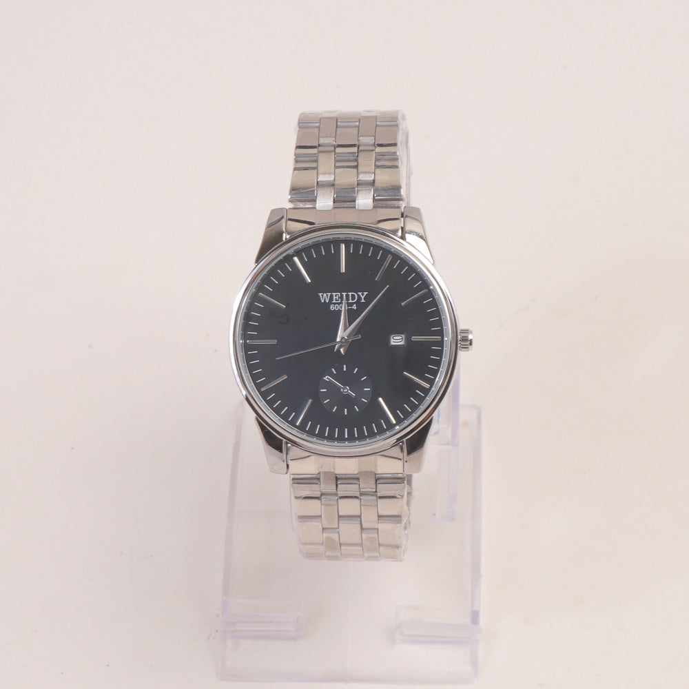 Mans Silver Chain Wrist Watch with Black Dial 6004-4