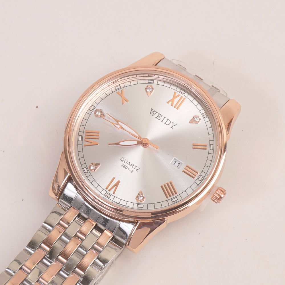 Two Tone Mans Rosegold Chain Wrist Watch with Silver Dial 8601-4