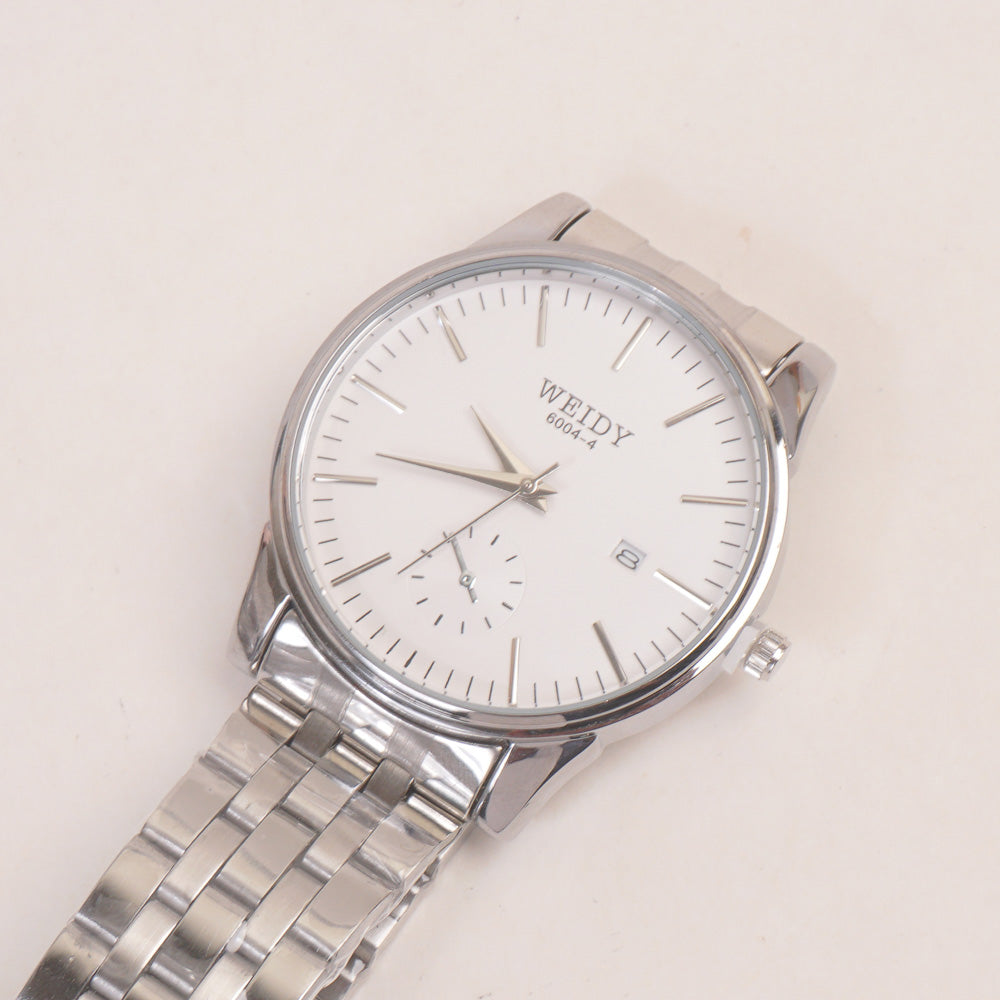 Mans Silver Chain Wrist Watch with White Dial 6004-4