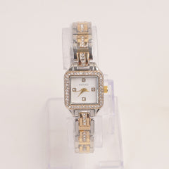 Two Tone Women Stone Design Chain Wrist Watch Golden White Dial