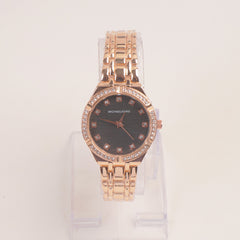 Women Stone Design Chain Wrist Watch Rosegold Black