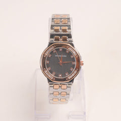 Two Tone Women Stone Design Chain Wrist Watch Rosegold Black