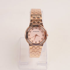 Women Stone Design Chain Wrist Watch Rosegold Pink