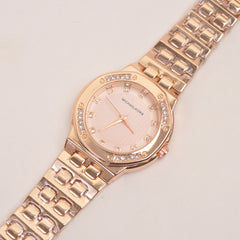 Women Stone Design Chain Wrist Watch Rosegold Pink