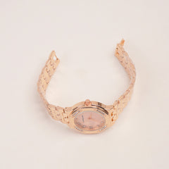 Women Stone Design Chain Wrist Watch Rosegold Pink