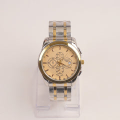 Two Tone Mens Silver Chain Wrist Watch with Golden Dial