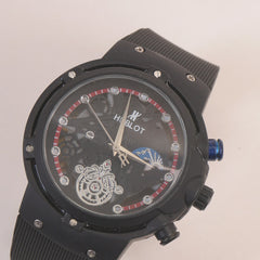 Black Strap Black Dial Men's Wrist Watch HB