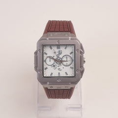 Men's Wrist Watch HB Brown Strap White Dial