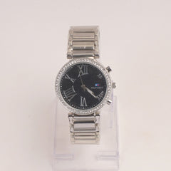 Women Watch Silver Color With Black Dial