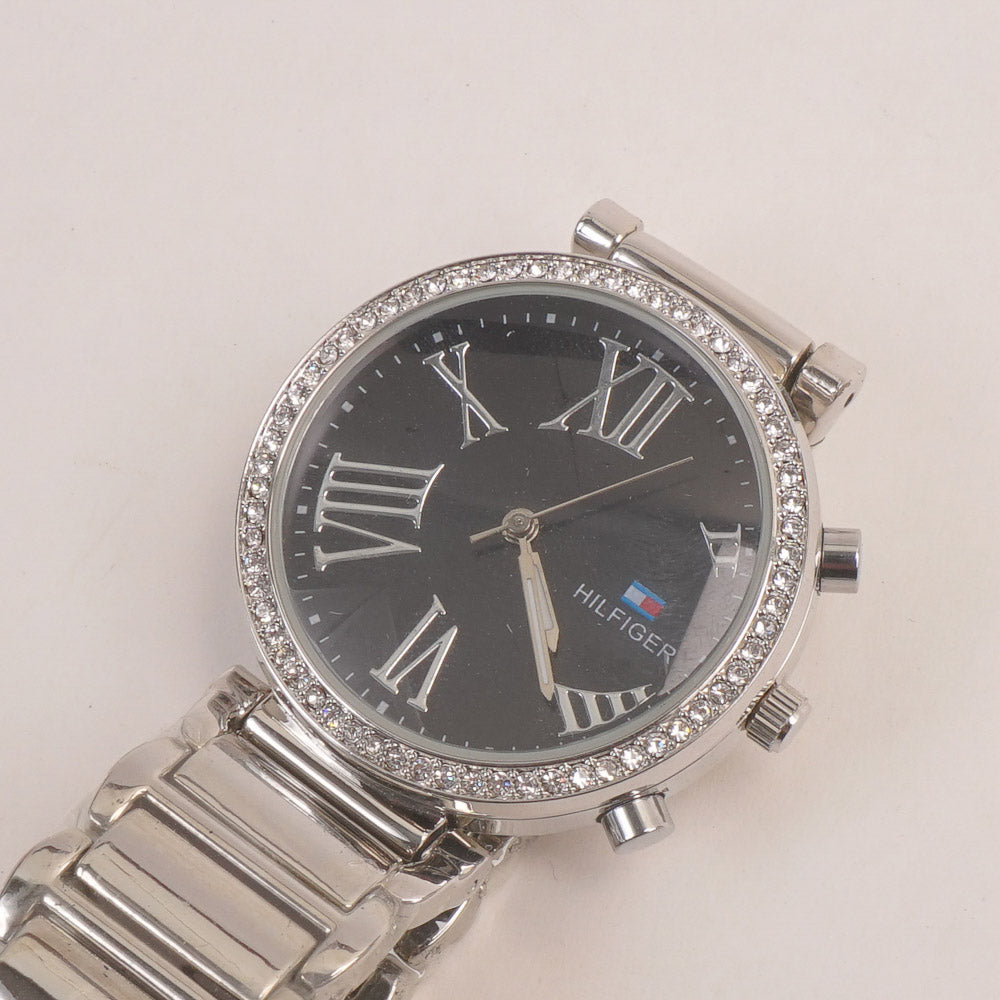 Women Watch Silver Color With Black Dial