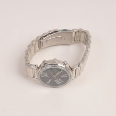 Women Watch Silver Color With Black Dial