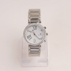 Women Watch Silver Color With White Dial