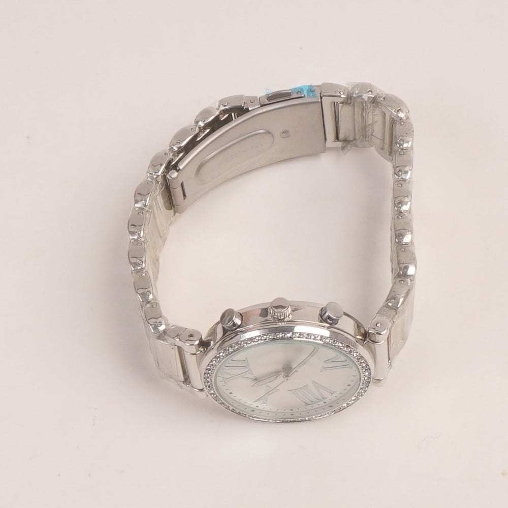 Women Watch Silver Color With White Dial