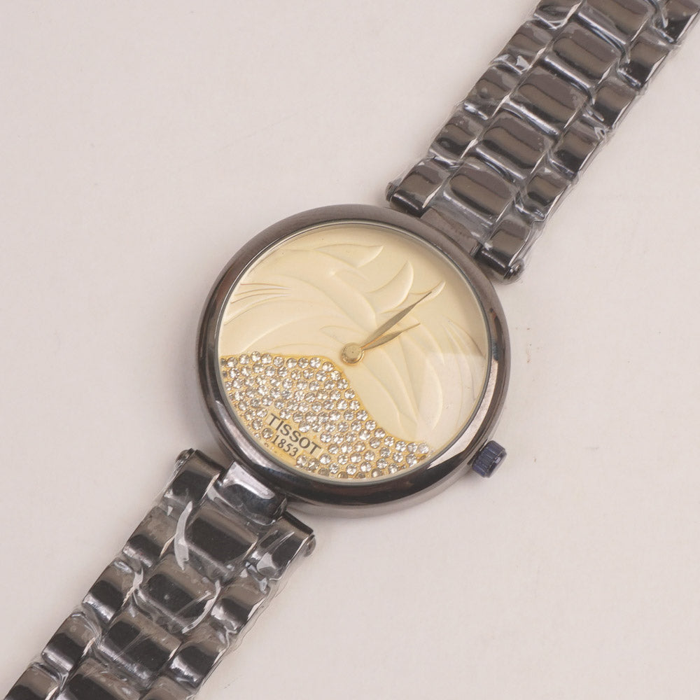 Women Chain Wrist Watch Black Yellow Dial