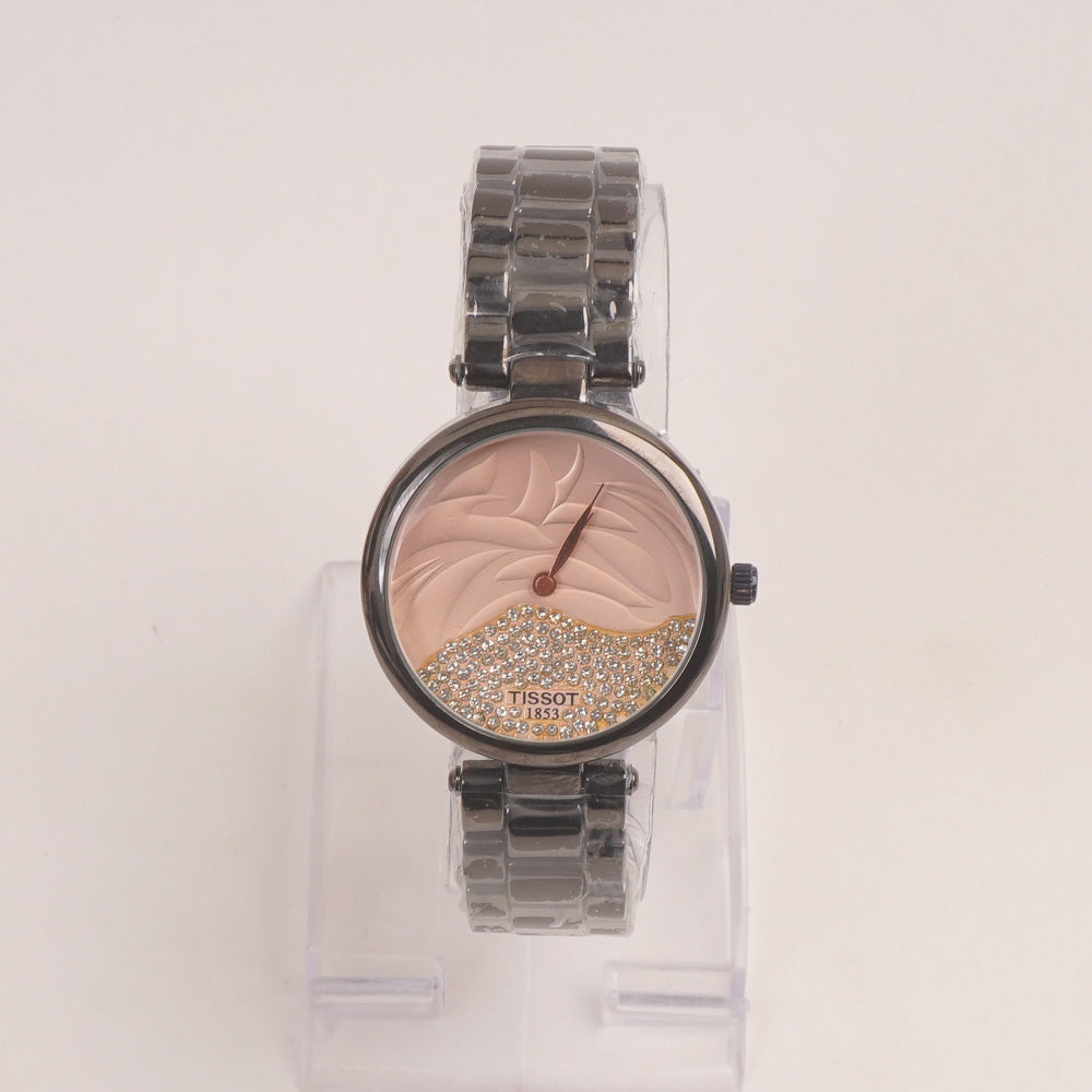 Women Chain Wrist Watch Black Pink Dial