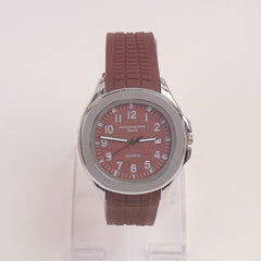 Brown Strap Silver Dial Man's Wrist Watch PP