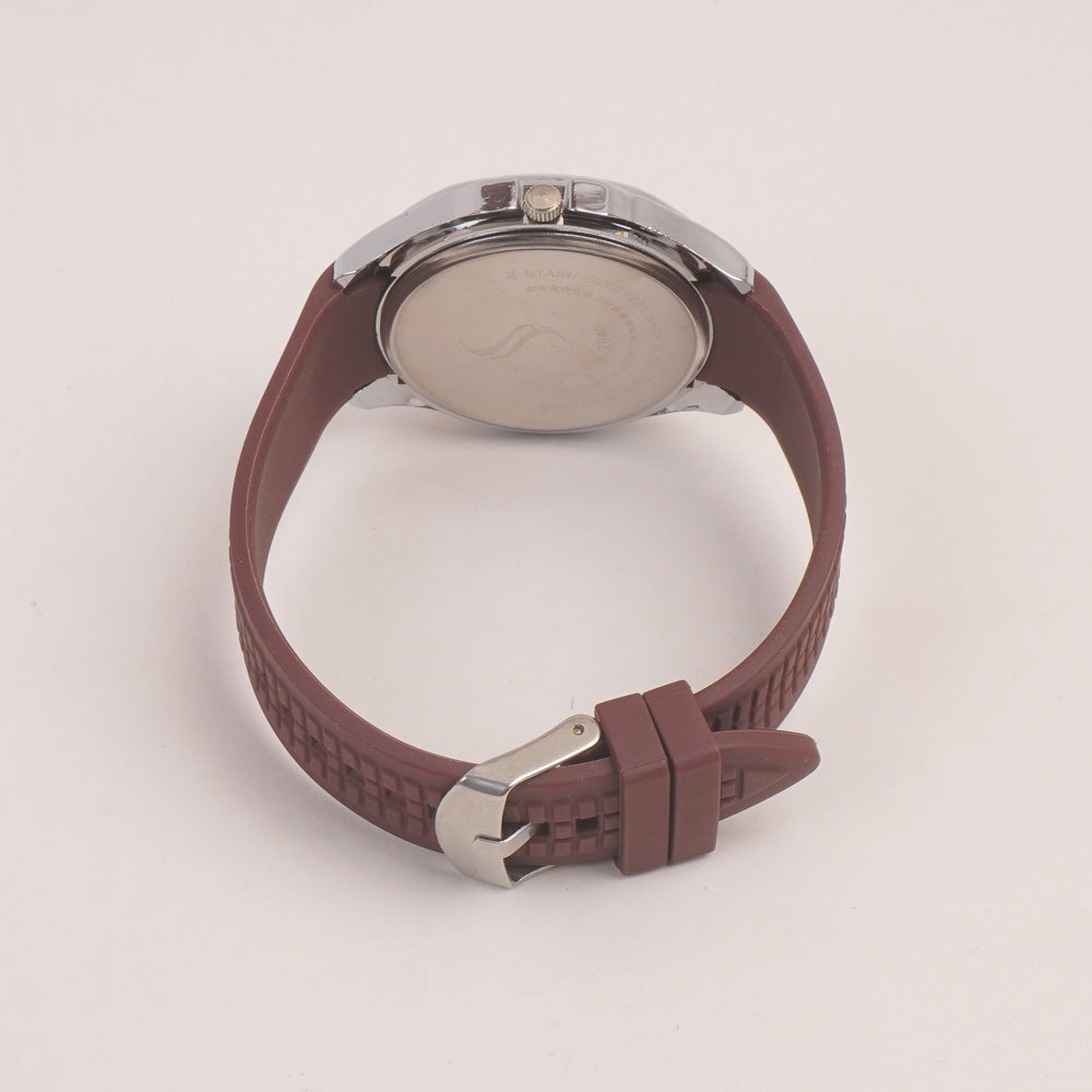 Brown Strap Silver Dial Man's Wrist Watch PP