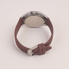 Brown Strap Silver Dial Man's Wrist Watch PP