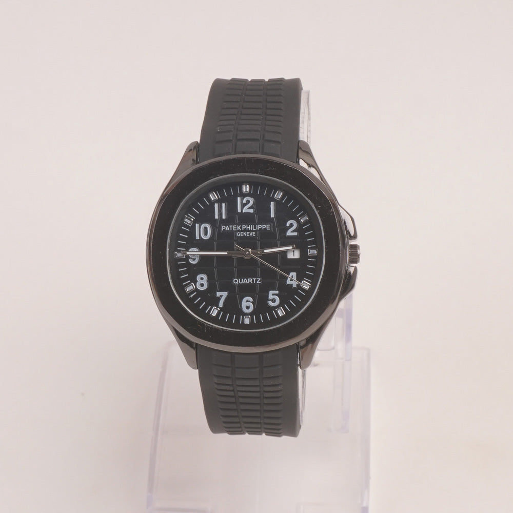 Black Strap Black Dial Man's Wrist Watch PP