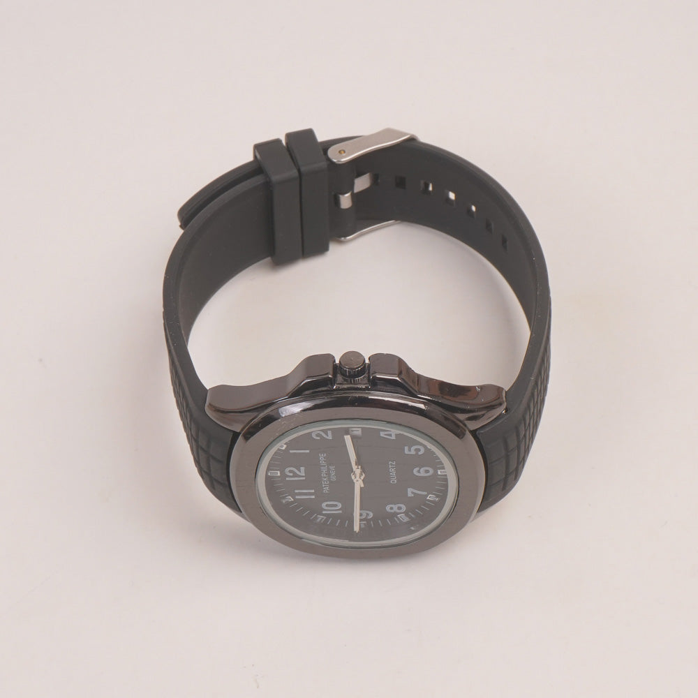 Black Strap Black Dial Man's Wrist Watch PP